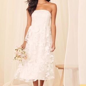 NWT Lulus Loving With You White Embroidered Tiered Strapless Midi Dress